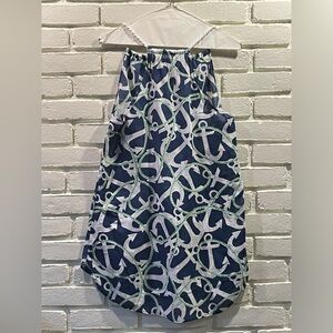 Women’s blue and white anchor print beach cover up top, mudpie, Medium(8-10)